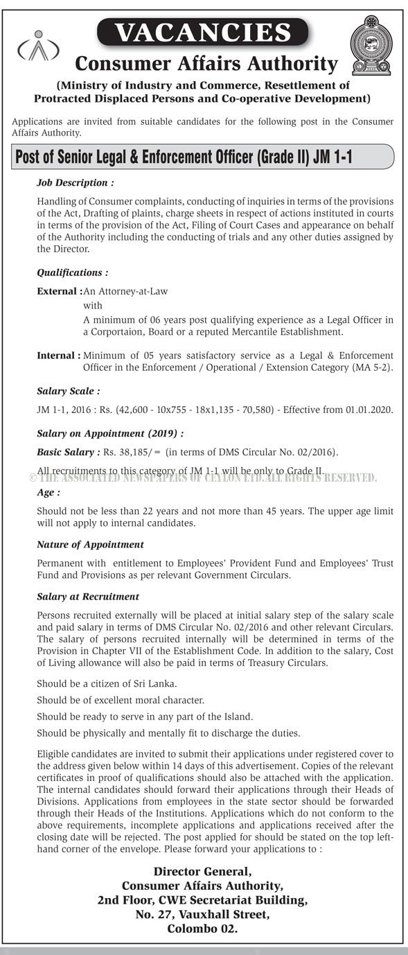 Senior Legal & Enforcement Officer Consumer Affairs Authority