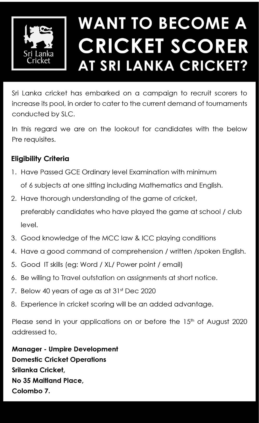 Official Scorer Sri Lanka Cricket