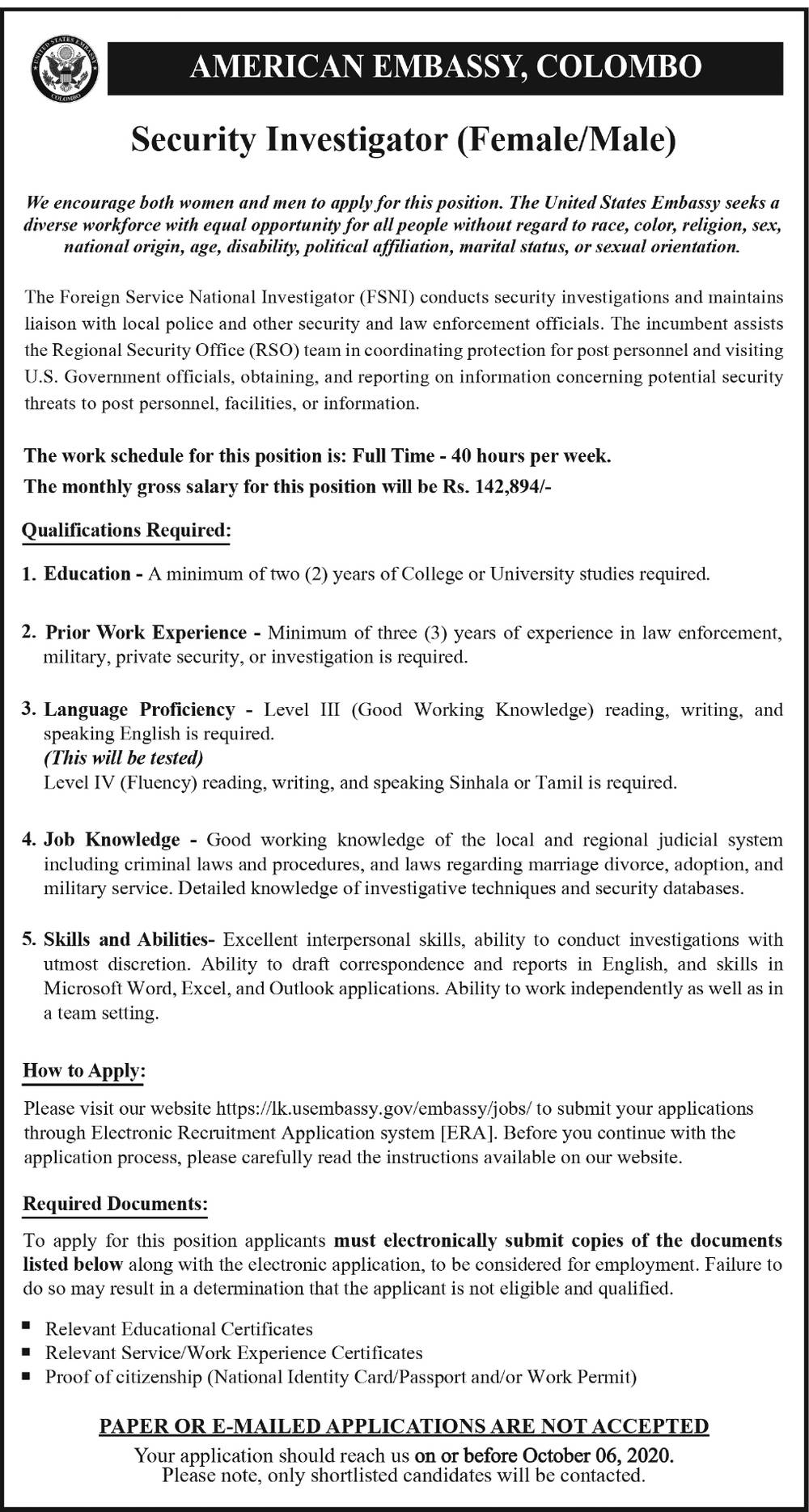 Security Investigator American Embassy