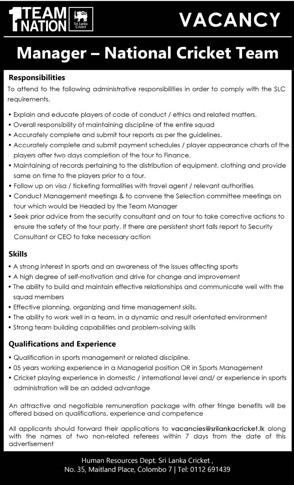 Manager Sri Lanka Cricket