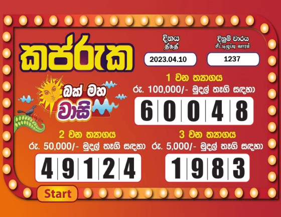 Kapruka 1237 Special
                        Draw Numbers