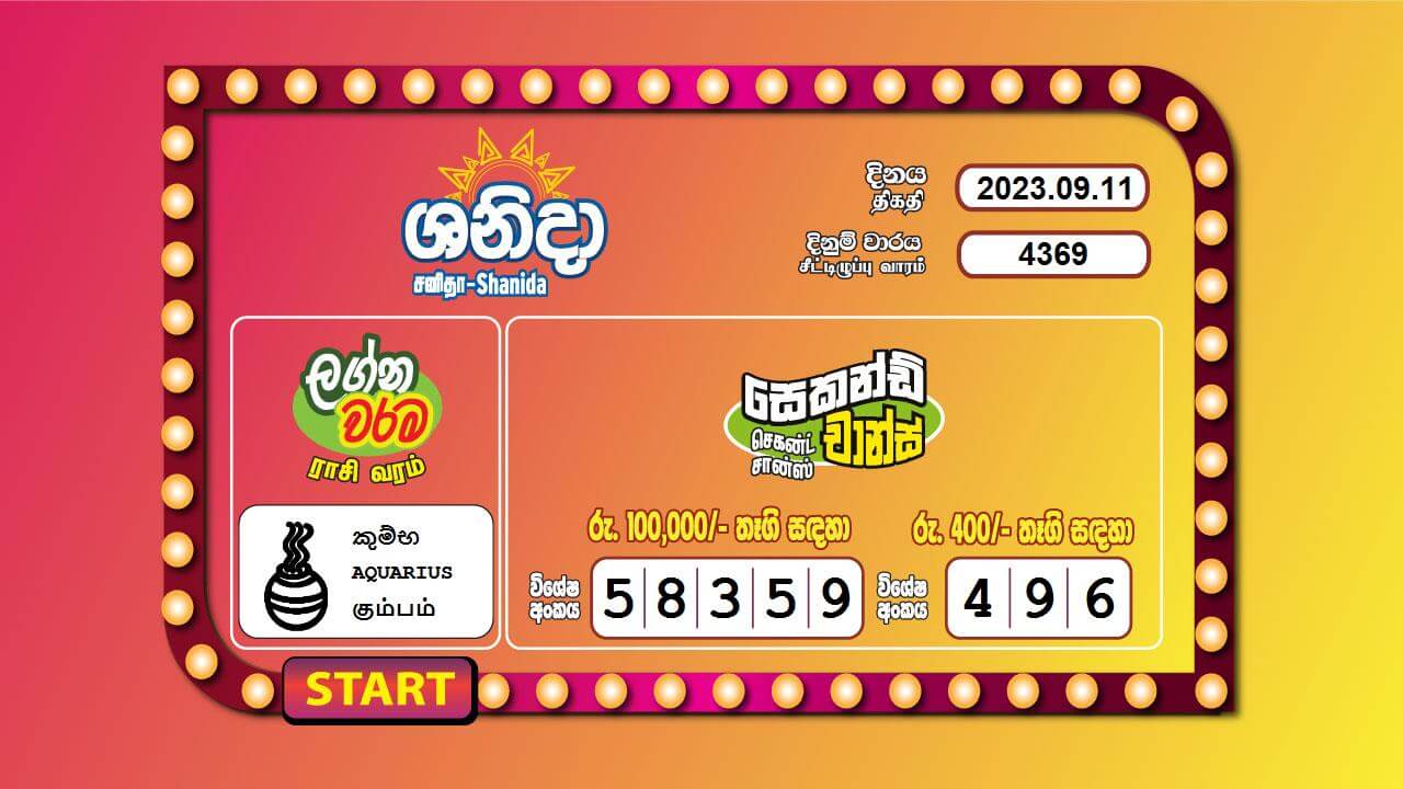 Saturday Fortune 4369 Special
                        Draw Numbers