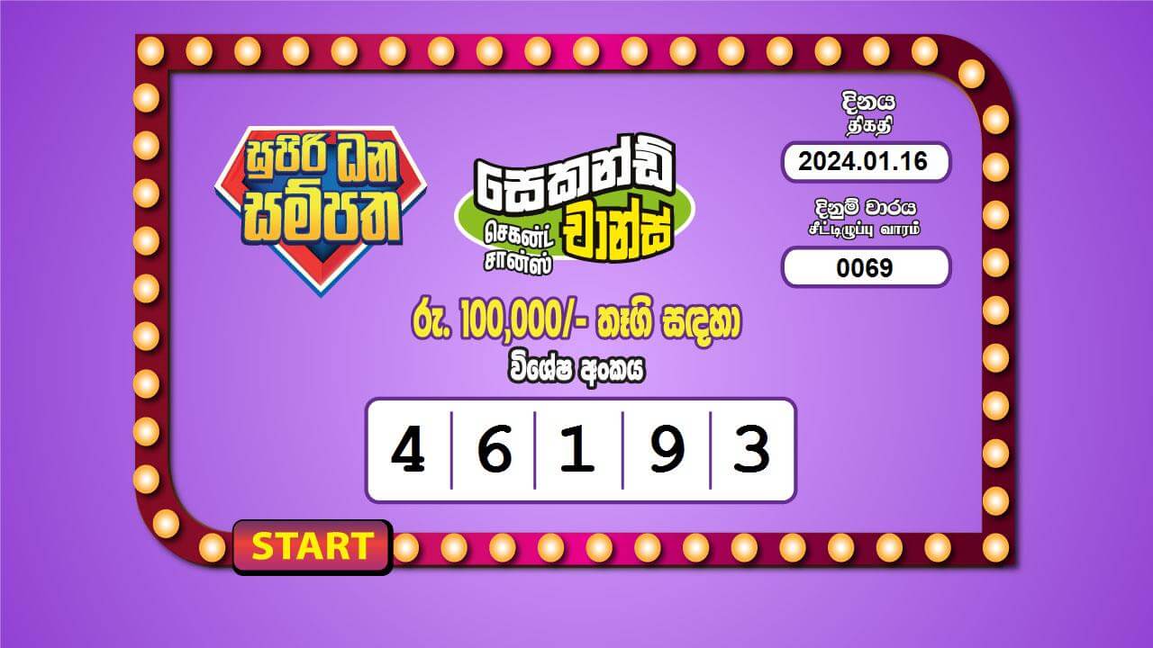 Supiri Dhana Sampatha 69 Special
                        Draw Numbers