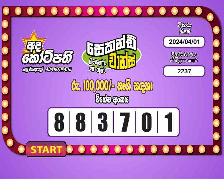Ada Kotipathi 2237 Special
                        Draw Numbers