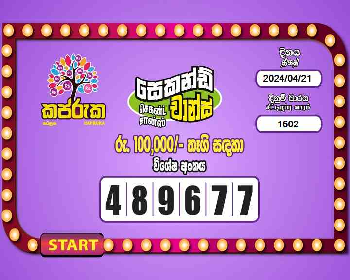 Kapruka 1602 Special
                        Draw Numbers