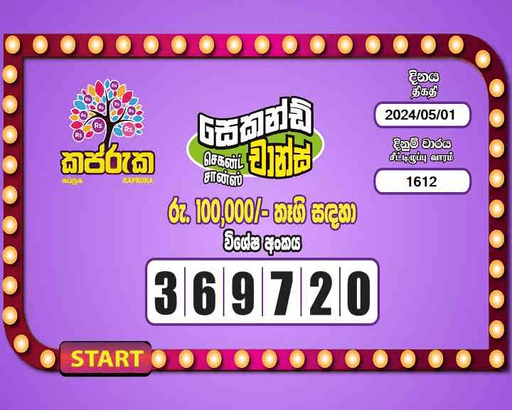 Kapruka 1612 Special
                        Draw Numbers