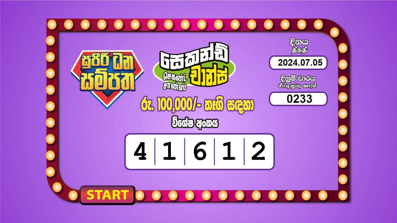 Supiri Dhana Sampatha 233 Special
                        Draw Numbers
