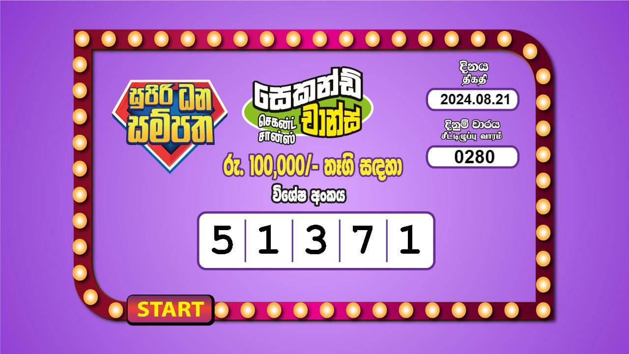 Supiri Dhana Sampatha 280 Special
                        Draw Numbers