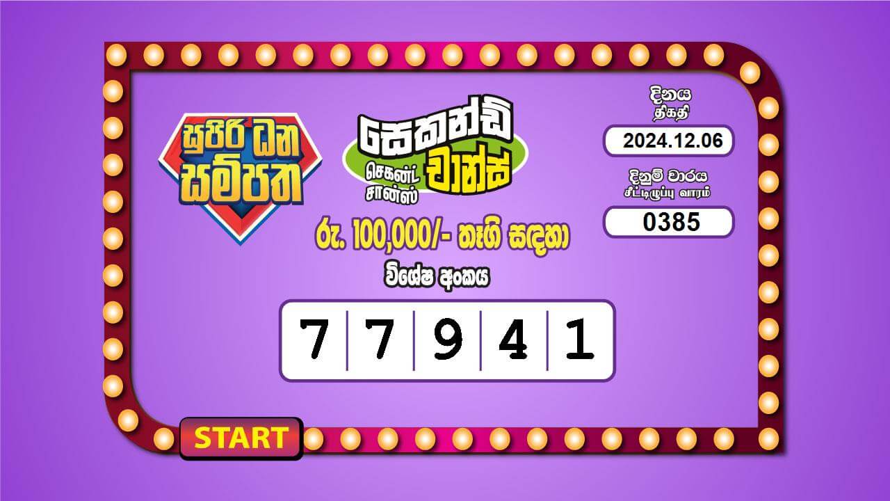 Supiri Dhana Sampatha 385 Special
                        Draw Numbers