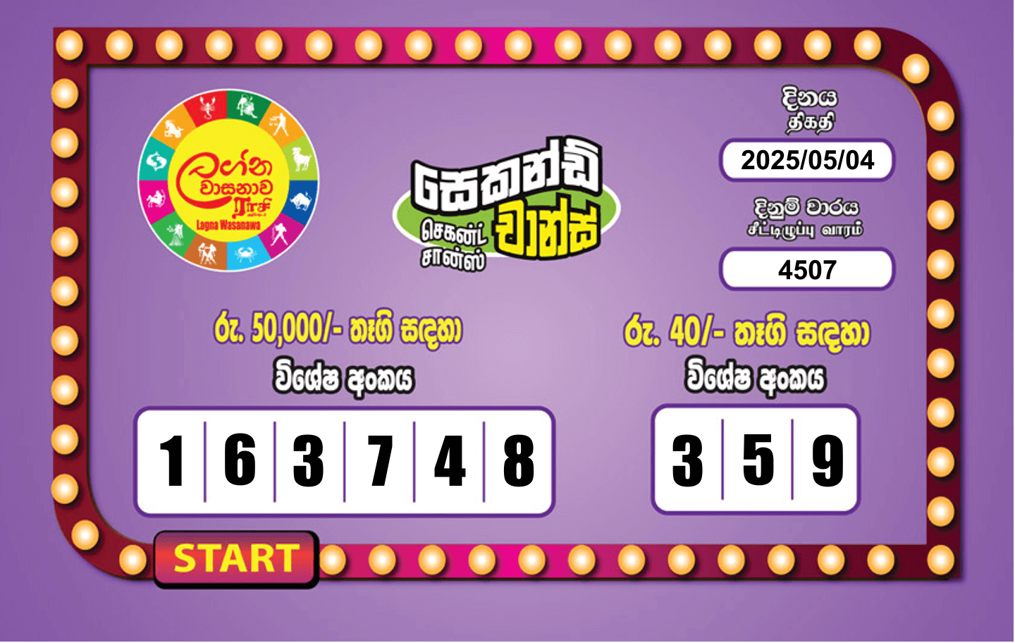 Lagna Wasana 4507 Special
                        Draw Numbers