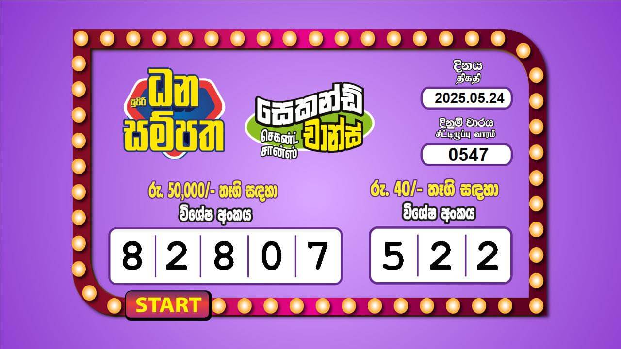 Supiri Dhana Sampatha 547 Special
                        Draw Numbers