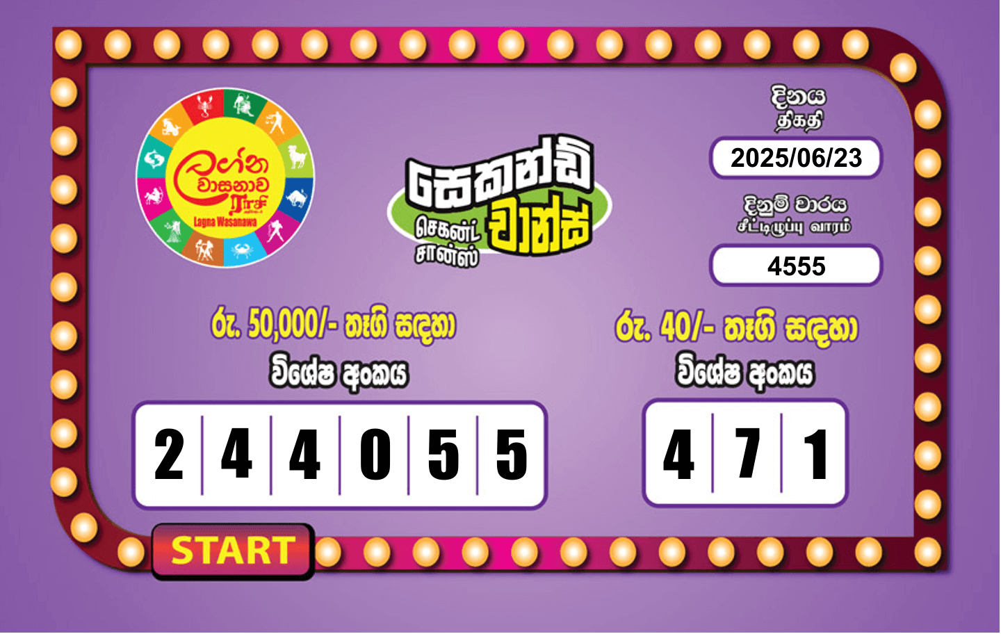 Lagna Wasana 4555 Special
                        Draw Numbers