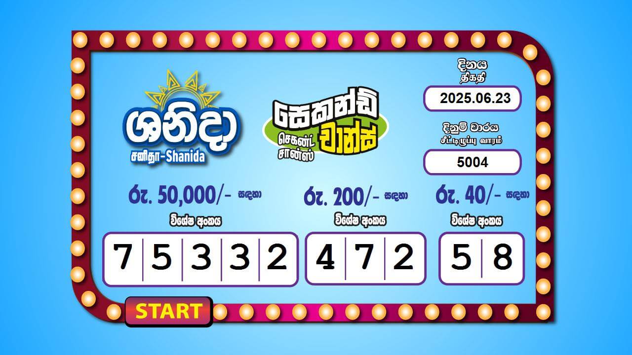 Saturday Fortune 5004 Special
                        Draw Numbers