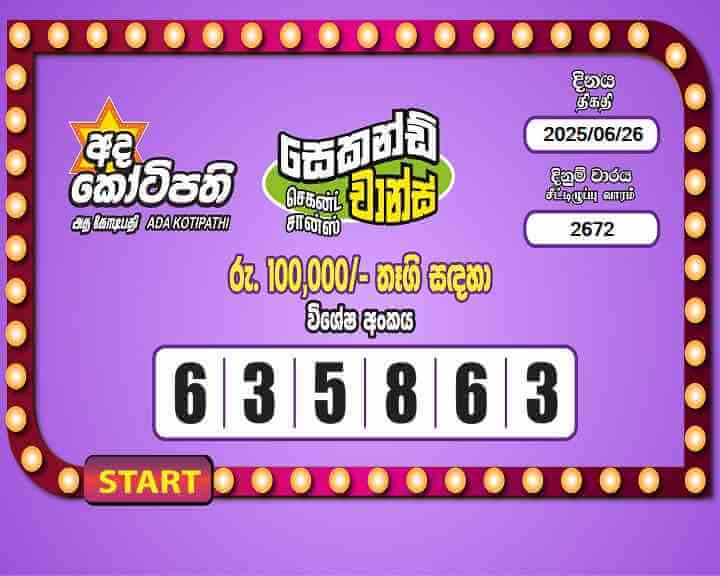 Ada Kotipathi 2672 Special
                        Draw Numbers