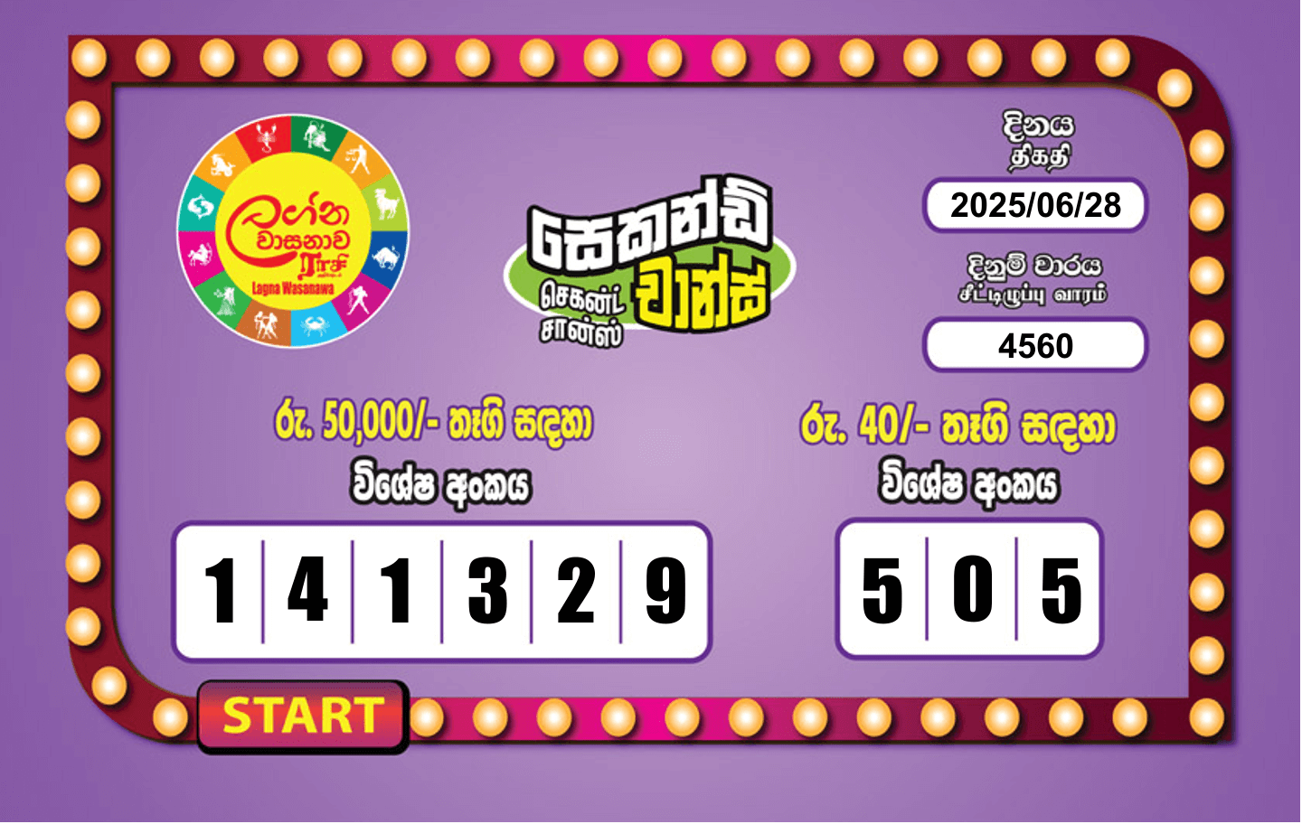 Lagna Wasana 4560 Special
                        Draw Numbers