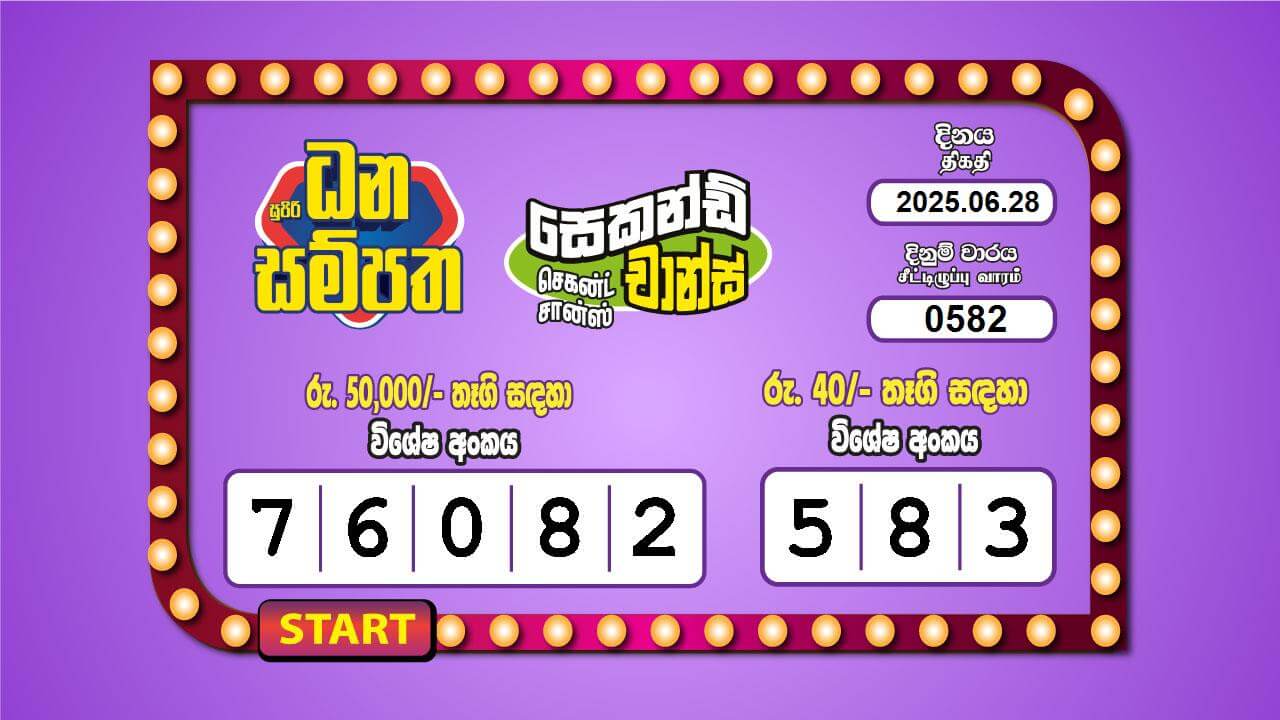 Supiri Dhana Sampatha 582 Special
                        Draw Numbers