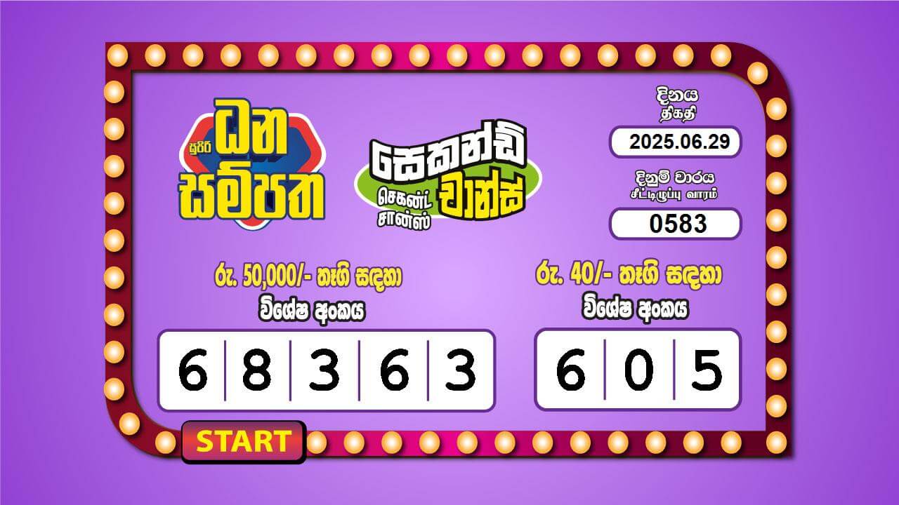 Supiri Dhana Sampatha 583 Special
                        Draw Numbers