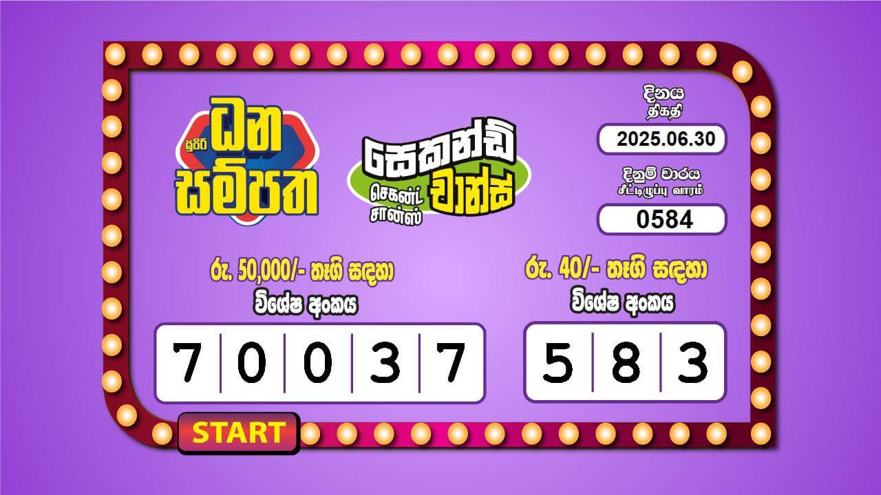 Supiri Dhana Sampatha 584 Special
                        Draw Numbers