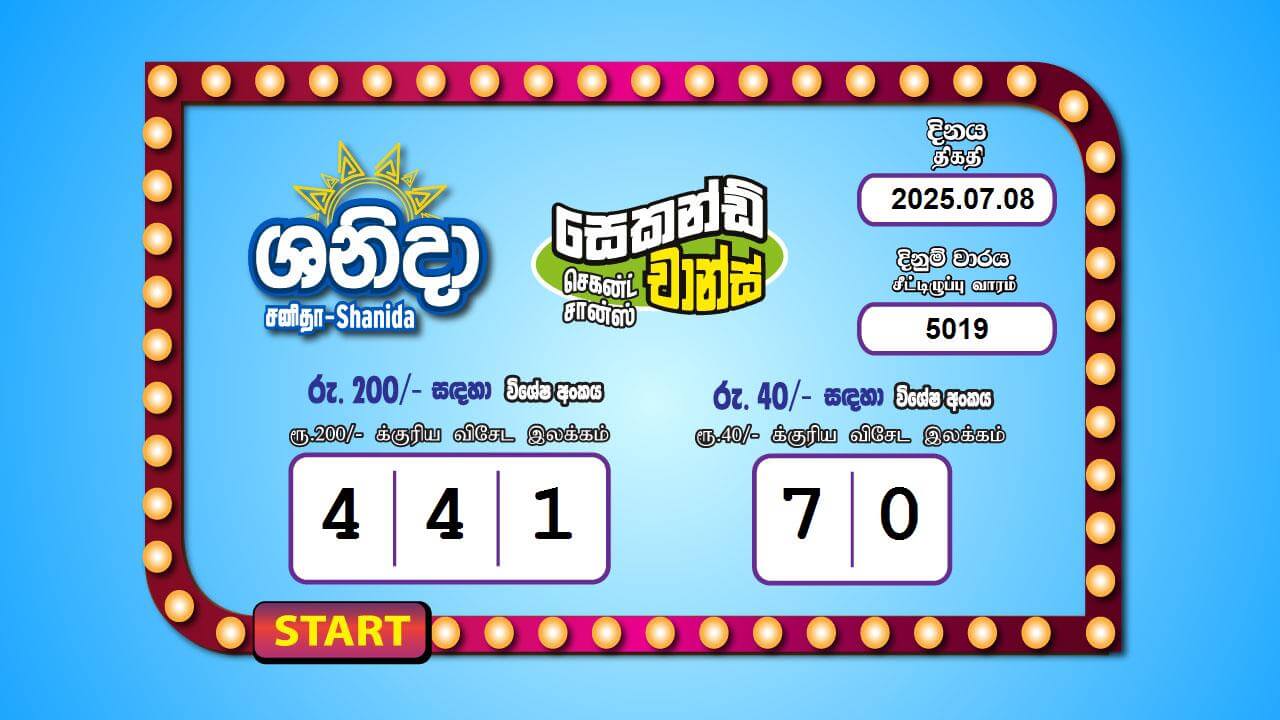 Saturday Fortune 5019 Special
                        Draw Numbers