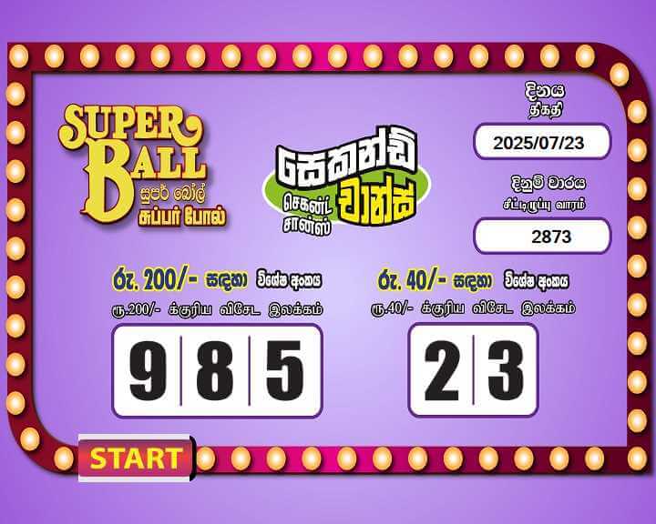 Super Ball 2873 Special
                        Draw Numbers