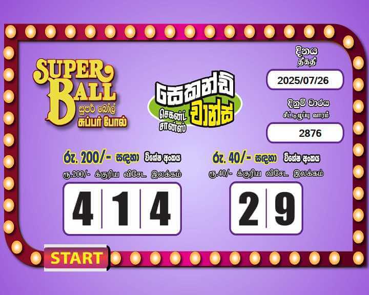 Super Ball 2876 Special
                        Draw Numbers