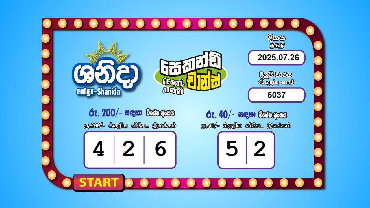 Saturday Fortune 5037 Special
                        Draw Numbers