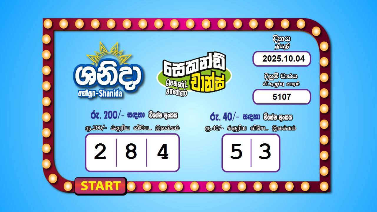 Saturday Fortune 5107 Special
                        Draw Numbers