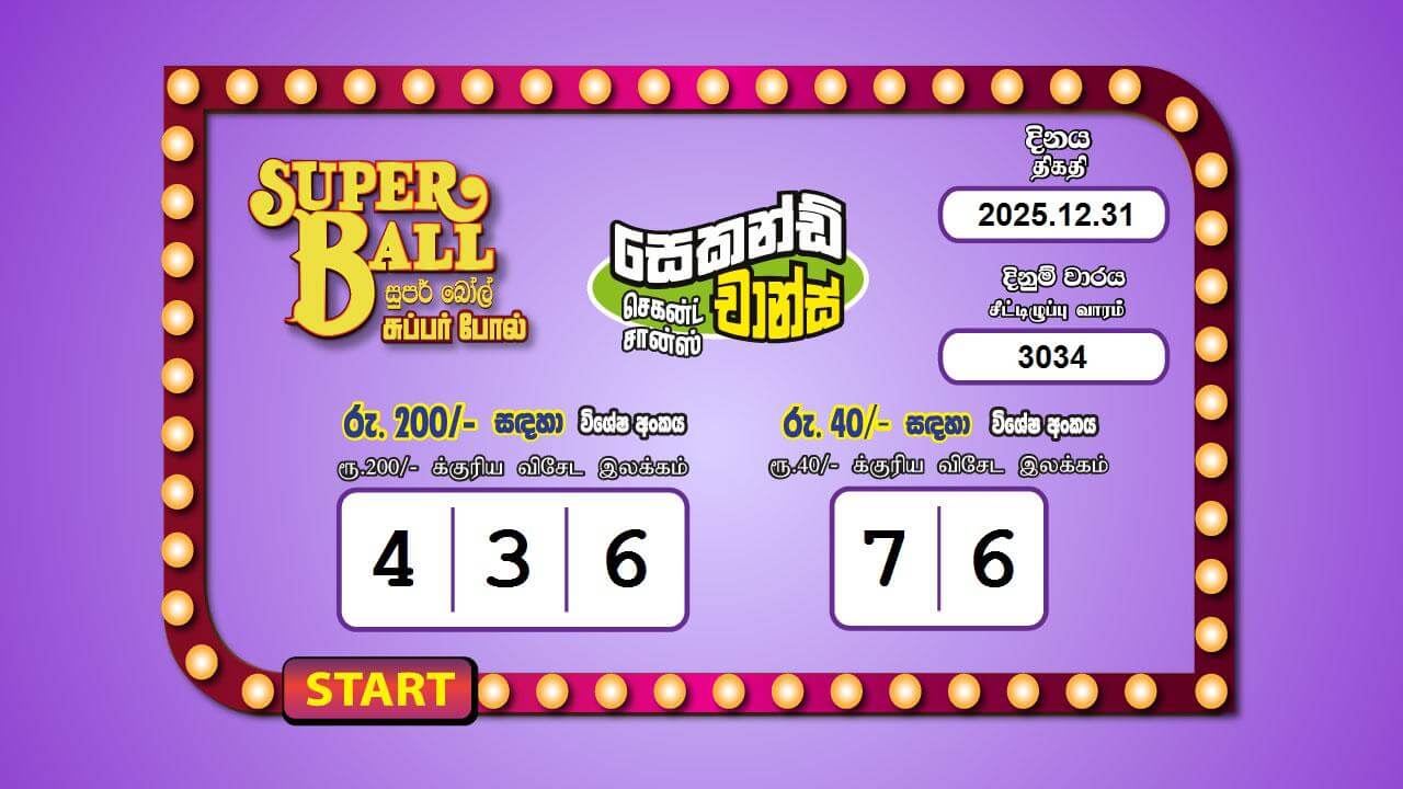 Super Ball 3034 Special
                        Draw Numbers
