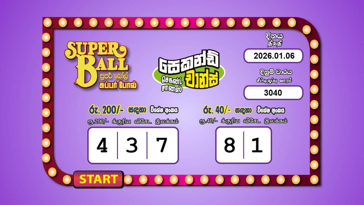 Super Ball 3040 Special
                        Draw Numbers