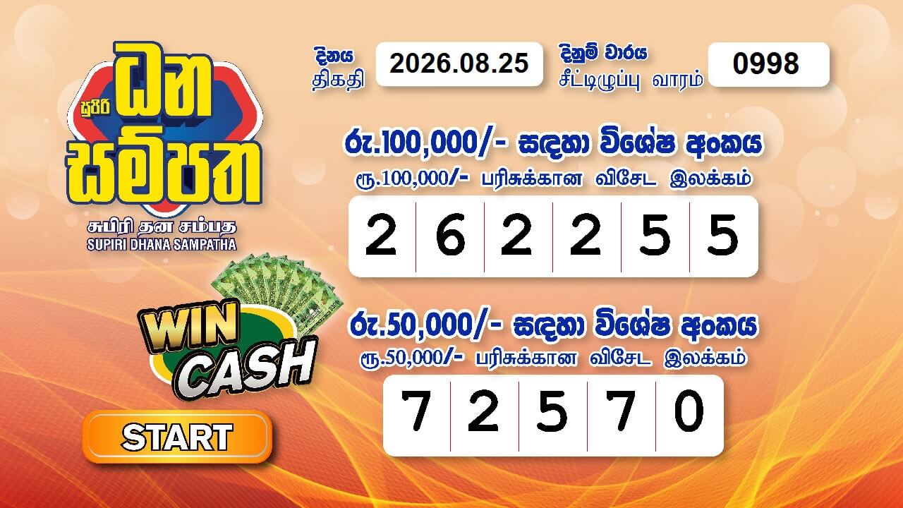 Supiri Dhana Sampatha 998 Special
                        Draw Numbers