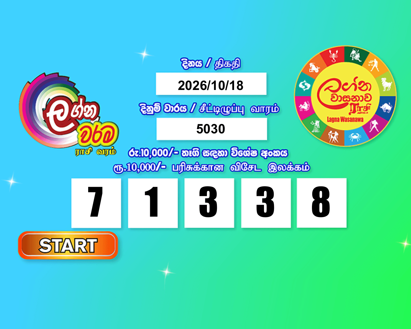 Lagna Wasana 5030 Special
                        Draw Numbers