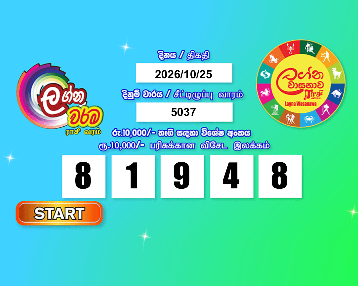 Lagna Wasana 5037 Special
                        Draw Numbers