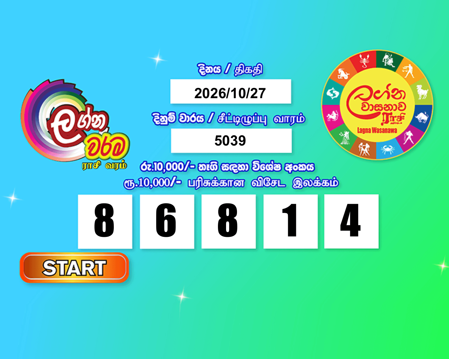 Lagna Wasana 5039 Special
                        Draw Numbers