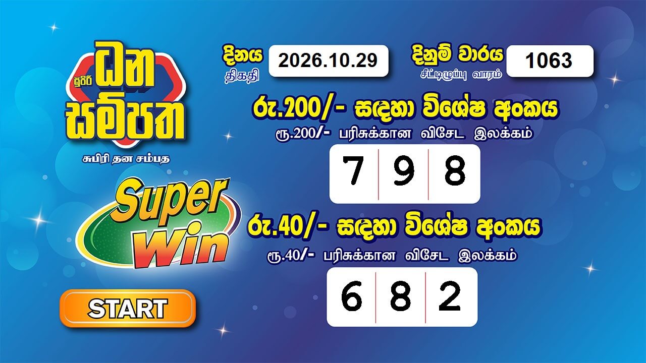 Supiri Dhana Sampatha 1063 Special
                        Draw Numbers