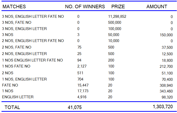 Development Fortune 511 Wining Details