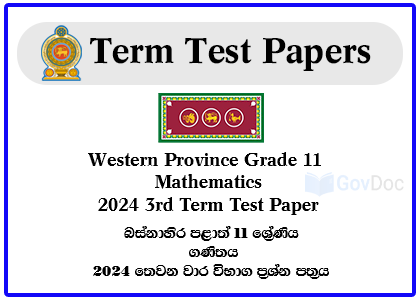 Western Province Grade 11 Mathematics 2024 3rd Term Test Paper