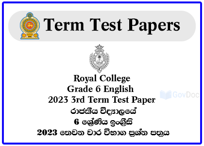 Royal College - Colombo 07 Grade 6 English 2023 3rd Term Test Paper