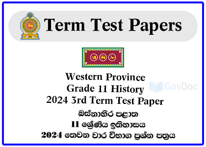 Western Province Grade 11 History 2024 3rd Term Test Paper