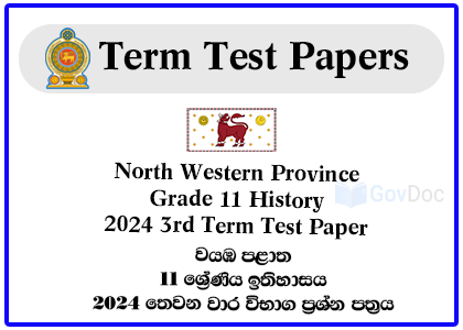 North Western Province Grade 11 History 2024 3rd Term Test Paper