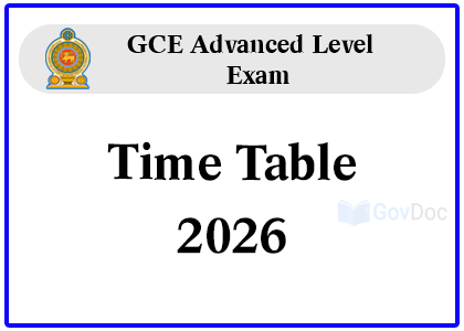 GCE Advanced Level Exam Time Table 2026