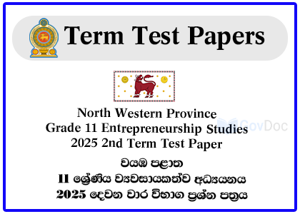 North Western Province Grade 11 Entrepreneurship Studies 2025 2nd Term Test Paper
